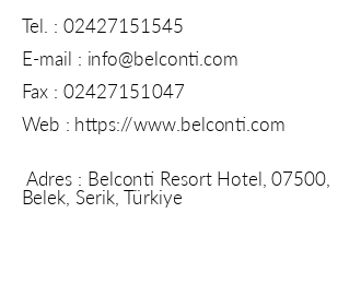 Belconti Resort Otel iletiim bilgileri